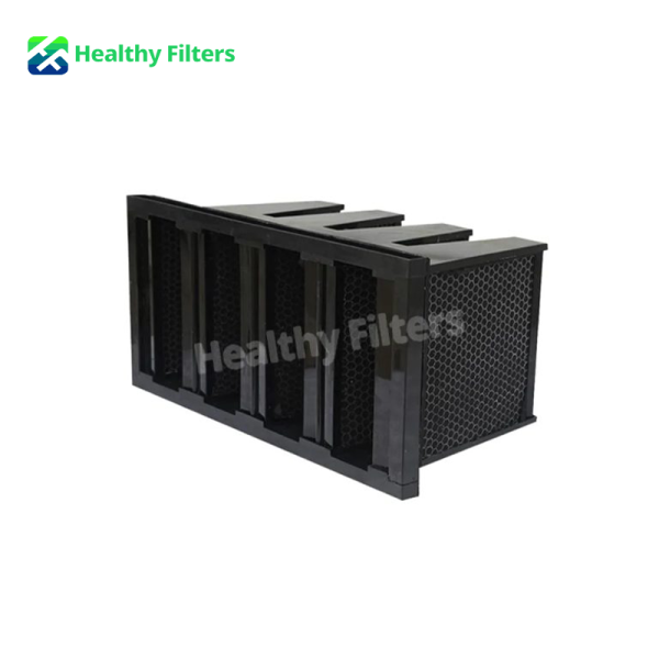 V Bank Activated Carbon Pleated Media Compact Air Filter Industrial Chemical Odor Removal 4V-Cell