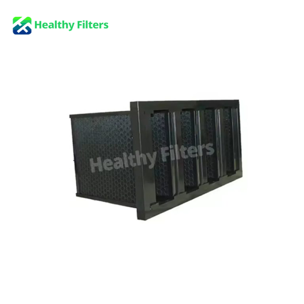 V Bank Activated Carbon Pleated Media Compact Air Filter Industrial Chemical Odor Removal 4V-Cell