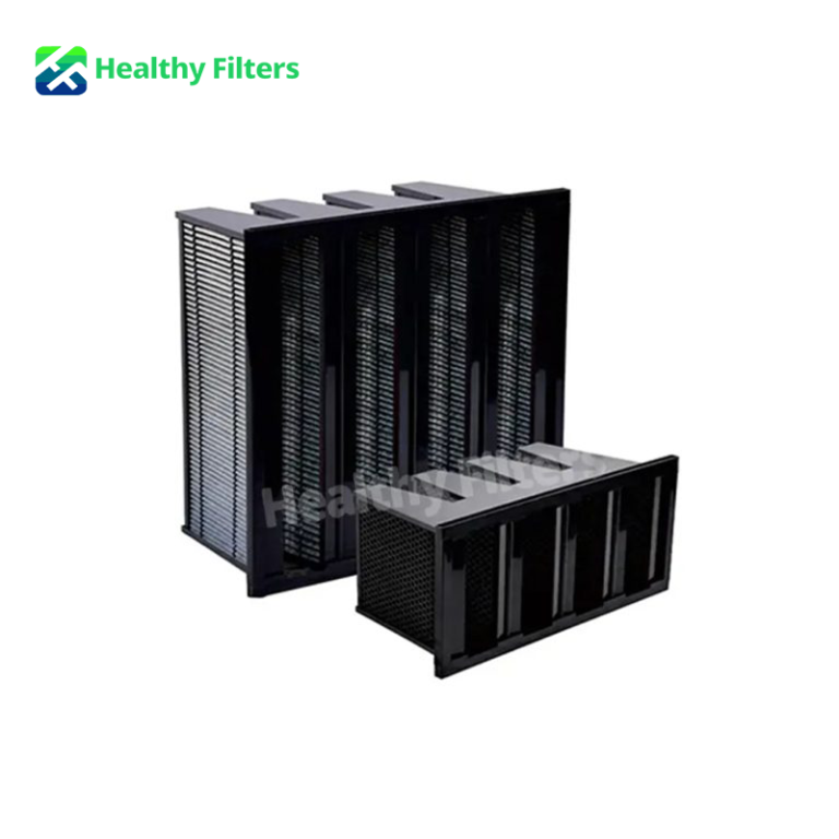 V Bank Activated Carbon Pleated Media Compact Air Filter Industrial Chemical Odor Removal 4V-Cell