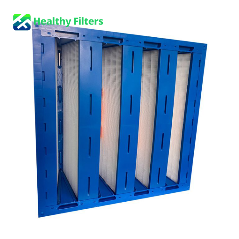 Merv 11 12 13 14 15 ABS Galvanised Metal Frame PP Fiberglass HVAC System V Bank V-Shape HEPA Air Filters02