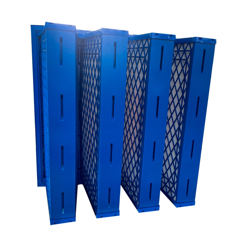 Merv 11 12 13 14 15 ABS Galvanised Metal Frame PP Fiberglass HVAC System V Bank V-Shape HEPA Air Filters-2