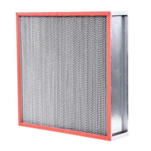 High-temperature HEPA filter with aluminum frame and red gasket.