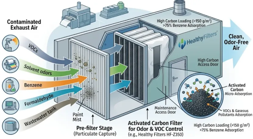 Industrial VOC air filtration and odor control system diagram