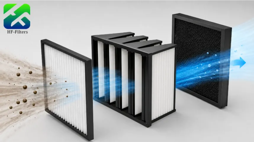 3-stage HVAC air filter system exploded view