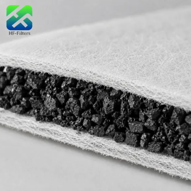 Close-up of sandwich activated carbon filter media structure
