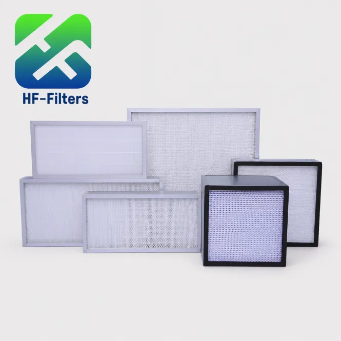 Group of six rectangular white pleated air filters with metal and black frames