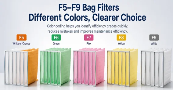 Color-coded F5-F9 bag filters guide