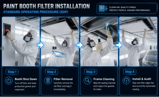 Paint booth filter installation step-by-step procedure
