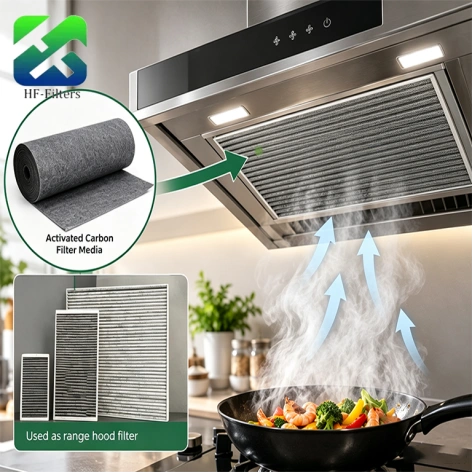 Activated carbon filter media used in kitchen range hood