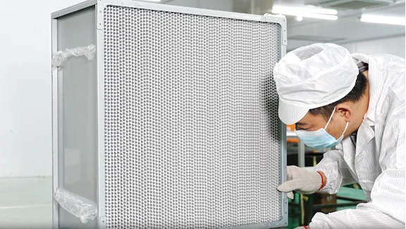 Quality check of high-efficiency industrial air filter