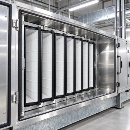 V-bank filters installed in air handling unit