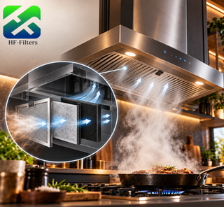 Kitchen exhaust airflow through grease and carbon filter stages
